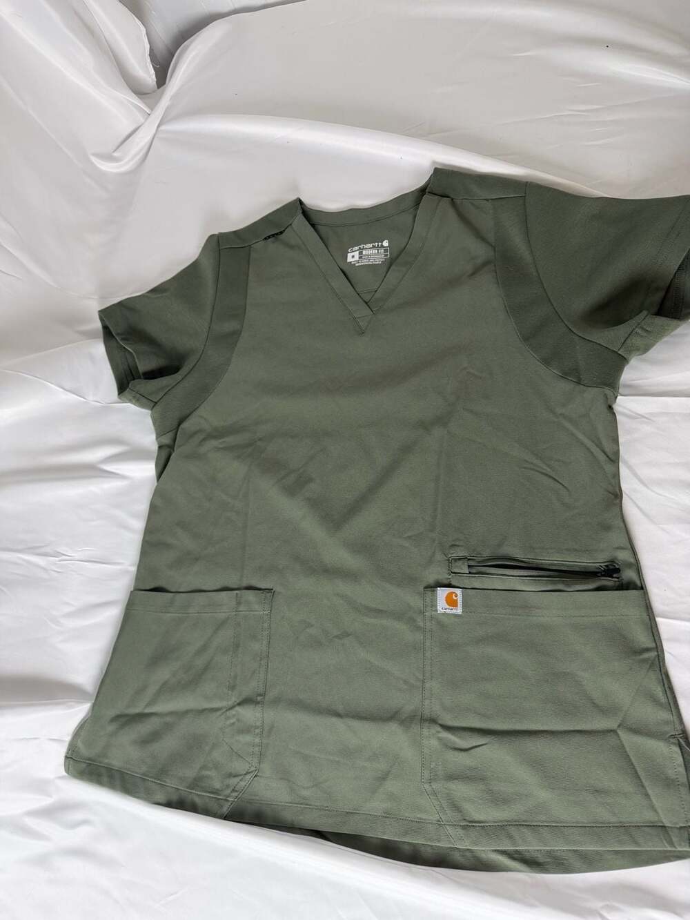 Carhartt Force Modern Fit V-Neck Scrub Top in Olive Green